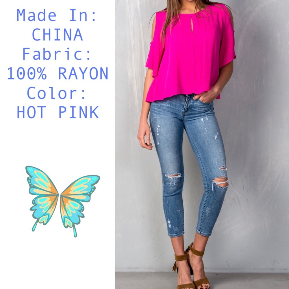 🌺 HOT PINK COLD SHOULDER KEYHOLE TOP🌺